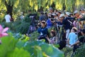 Sun photography enthusiasts lotus pond side wait on birds and flowers Royalty Free Stock Photo