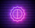 Sun pink glowing neon ui ux icon.Brightness mobile Glowing sign logo vector isolated on brick wall backogrund