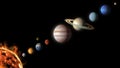 Sun and planets of the solar system isolated on black background