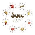 Sun please - hand drawn vector phrase with breakfast things. Fashion print, T-shirt, greeting card and banner design