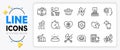 Sun protection, Baby carriage and Buyer think line icons. For web app. Vector