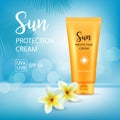 Sun protection cosmetic products design template. Vector illustration