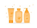 Sun protection cream tubes and Cosmetic Jars or Bottles. Sunscreen icon.