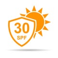 Sun protection factor 30 icon shadow, uv radiation block symbol, sun protect skin vector illustration