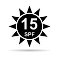 Sun protection factor 15 icon shadow, uv radiation block symbol, sun protect skin vector illustration