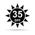 Sun protection factor 35 icon shadow, uv radiation block symbol, sun protect skin vector illustration