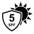 Sun protection factor 5 icon, uv radiation block symbol, sun protect skin vector illustration