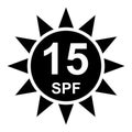 Sun protection factor 15 icon, uv radiation block symbol, sun protect skin vector illustration