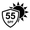 Sun protection factor 55 icon, uv radiation block symbol, sun protect skin vector illustration