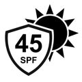 Sun protection factor 45 icon, uv radiation block symbol, sun protect skin vector illustration