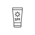 Sun protection icon in flat style. Sunblock cream vector illustration on white isolated background. Spf care business concept Royalty Free Stock Photo