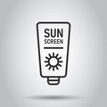 Sun protection icon in flat style. Sunblock cream vector illustration on white isolated background. Spf care business concept Royalty Free Stock Photo