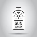 Sun protection icon in flat style. Sunblock cream vector illustration on white isolated background. Spf care business concept Royalty Free Stock Photo