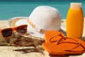 Sun protection items and flip-flops Royalty Free Stock Photo