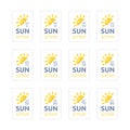 Sun protection labels with different SPF. Sunscreen icons, tags