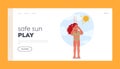 Sun Protection And Skincare Landing Page Template. Unhappy Child With Sunburned Skin, Red And Painful, Feel Discomfort