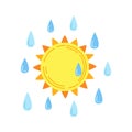 Sun with rain cartoon style abstract downpour drop