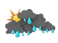 Sun and Rainclouds with drops on white background. 3d illustration Royalty Free Stock Photo
