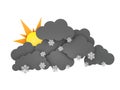 Sun and Rainclouds with Snowflakes on white background. 3d illustration Royalty Free Stock Photo