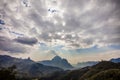 Sun ray on the blue sky,village muong ngoy Laos in a forest cove