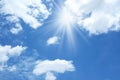 Sun ray light on blue sky background. Royalty Free Stock Photo