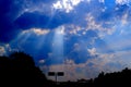 sun ray light through cloud on blue sky Royalty Free Stock Photo