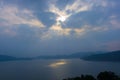 sun ray over Sun Moon Lake, view from Wen Wu Temple