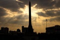 Sun ray at victory monument, public domain in central of bangkok