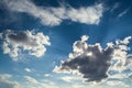 Sun rays against a blue sky in the clouds. Royalty Free Stock Photo