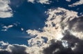 Sun rays against a blue sky in the clouds. Royalty Free Stock Photo