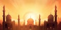 sun rays beaming through spectacular domes of a mosque. Beautiful Islamic religious background illustration
