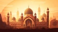 sun rays beaming through spectacular domes of a mosque. Beautiful Islamic religious background illustration