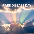Sun rays breaking through clouds with Rare Disease Day text Royalty Free Stock Photo