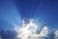 Sun rays with clouds on blue sky landscape.rays of light on the Royalty Free Stock Photo