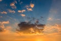 Sun Rays and Colorful Clouds in Blue Sky at Sunset for Background Royalty Free Stock Photo