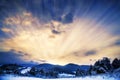 Sun Rays with Dramatic Sky.Winter Landscape Royalty Free Stock Photo