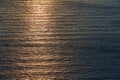 Sun rays falling on ocean. Sunset over calm sea. Water texture and golden hour. Summer time and virgin nature concept Royalty Free Stock Photo