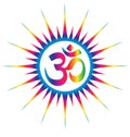 classic aum om omkara symbol in sunburst Royalty Free Stock Photo