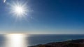 Sun rays over the Black Sea and bright blue sky. View from Akhun mountain. Sochi, Russia Royalty Free Stock Photo