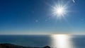 Sun rays over the Black Sea and bright blue sky. View from Akhun mountain. Sochi, Russia Royalty Free Stock Photo