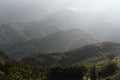 Sun rays over valley with rice terraces and fields Royalty Free Stock Photo