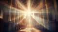 Sun rays radiant patterns inside church