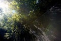 Sun rays on ruins of a collapsed wall in a fort