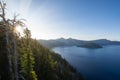 Sunshine from Rim Village Overlook of Crater Lake and Wizard Island Royalty Free Stock Photo