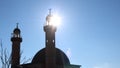 Sun rays shining through the windows of the mosque tower Royalty Free Stock Photo