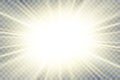 Sun rays. Starburst bright effect, isolated on transparent background. Gold light star flash. Abstract shine beams Royalty Free Stock Photo