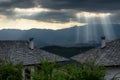 Sun rays before sunset at Leshten village, Bulgaria Royalty Free Stock Photo
