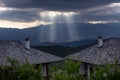 Sun rays before sunset at Leshten village, Bulgaria Royalty Free Stock Photo