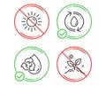 Sun, Recycle water and Refill water icons set. Grow plant sign. Summer, Refill aqua, Recycle aqua. Leaves. Vector