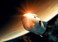 Sun Reflection On The Surface Of A Spacecraft Flying In Outer Space Royalty Free Stock Photo